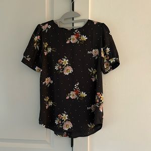 Loft Gray Floral Polka Dot Button Back shirt